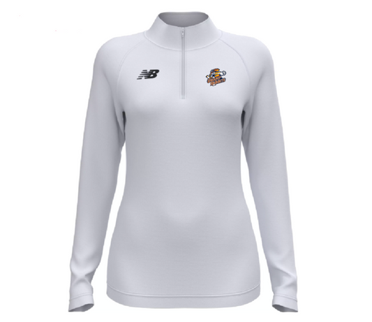 25-26 Women's New Balance White Athletic Half Zip Primary Logo