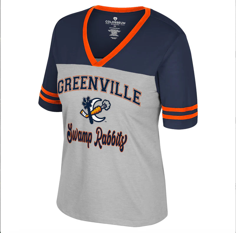 25-26 Colosseum Swamp Rabbits Womens V-Neck Striped Shirt